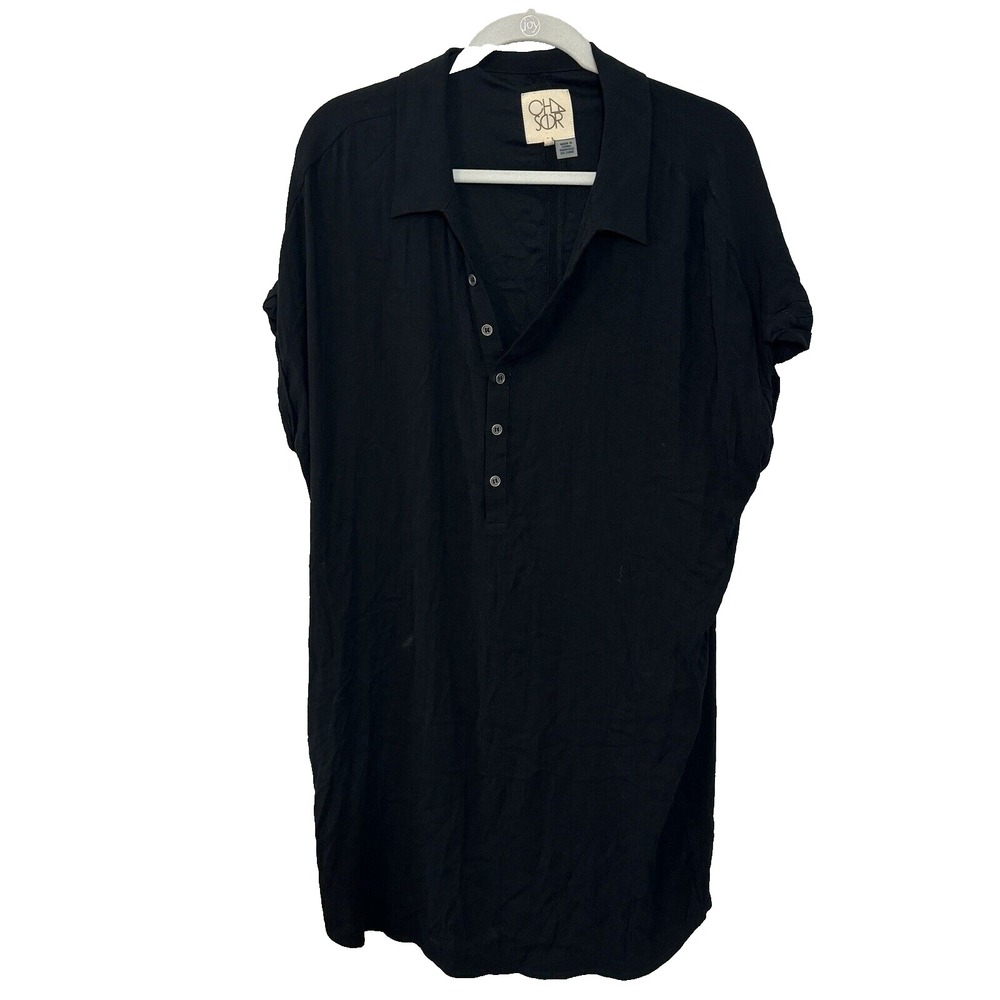 Chaser Womens Black Henley Shirt Dress Short Sleeve Viscose Stretch Large CW8666